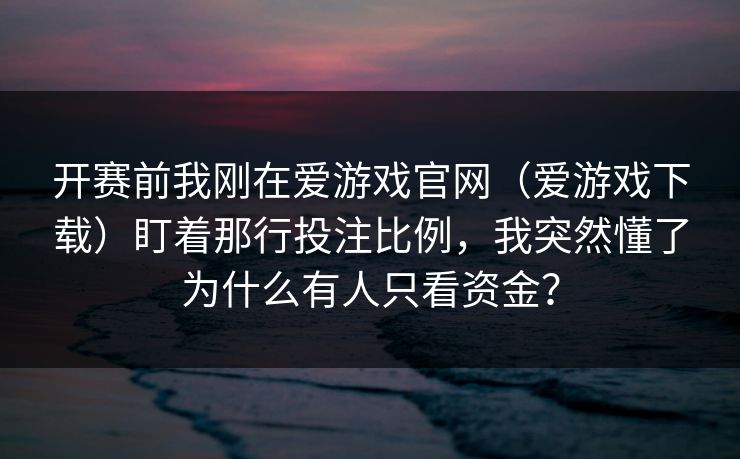 开赛前我刚在爱游戏官网（爱游戏下载）盯着那行投注比例，我突然懂了为什么有人只看资金？