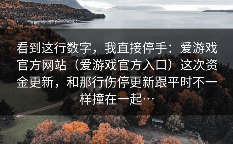 看到这行数字，我直接停手：爱游戏官方网站（爱游戏官方入口）这次资金更新，和那行伤停更新跟平时不一样撞在一起…