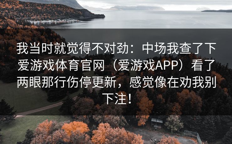 我当时就觉得不对劲：中场我查了下爱游戏体育官网（爱游戏APP）看了两眼那行伤停更新，感觉像在劝我别下注！