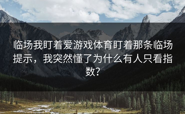 临场我盯着爱游戏体育盯着那条临场提示，我突然懂了为什么有人只看指数？